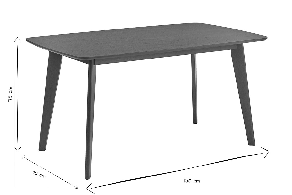 Dimensioni del tavolo da pranzo rettangolare LEENA in bianco e nero, 150 x 90 x 75 cm.