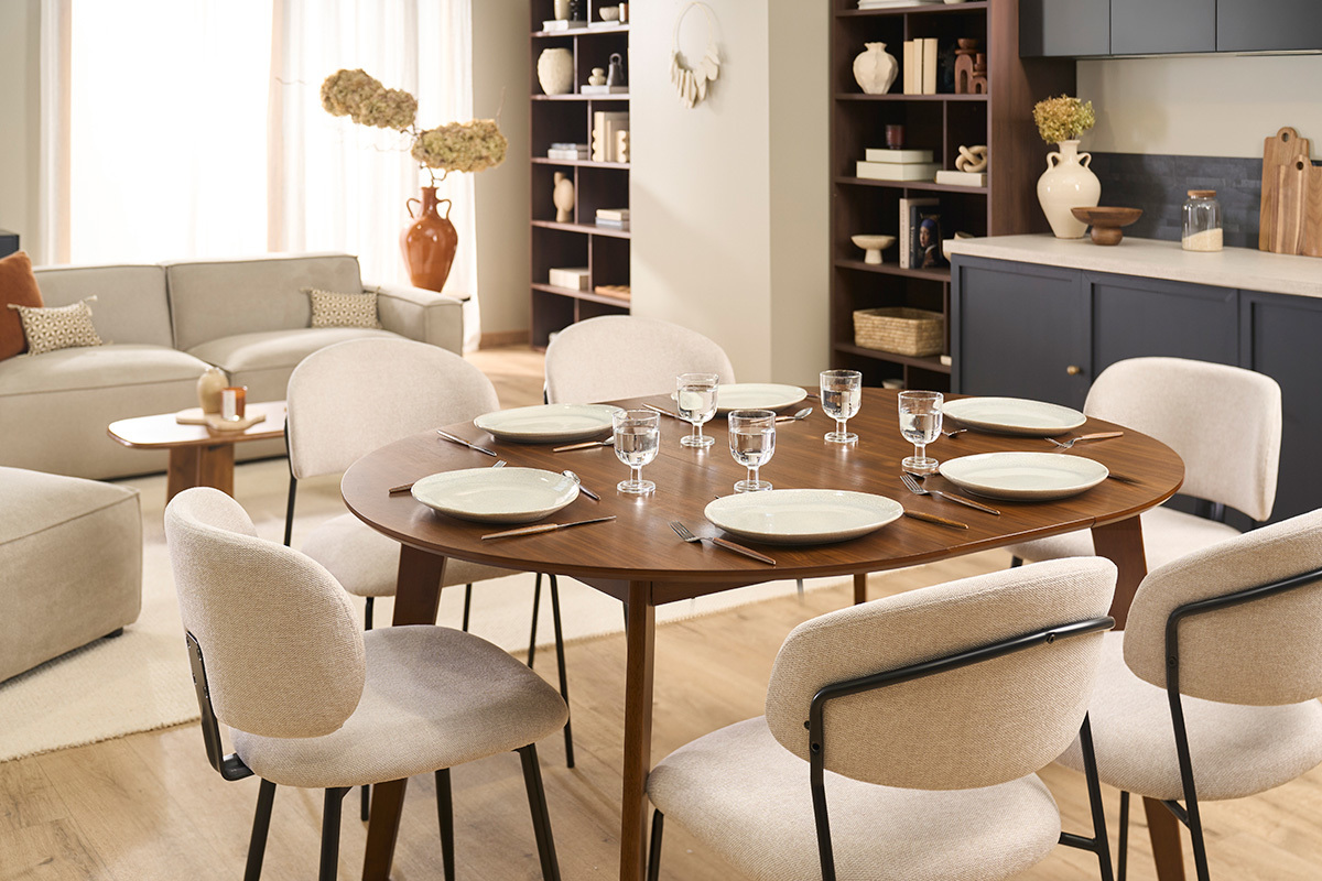 Tavolo da pranzo rotondo allungabile finitura noce L120-150 cm LEENA