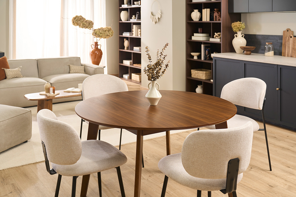 Tavolo da pranzo rotondo allungabile finitura noce L120-150 cm LEENA