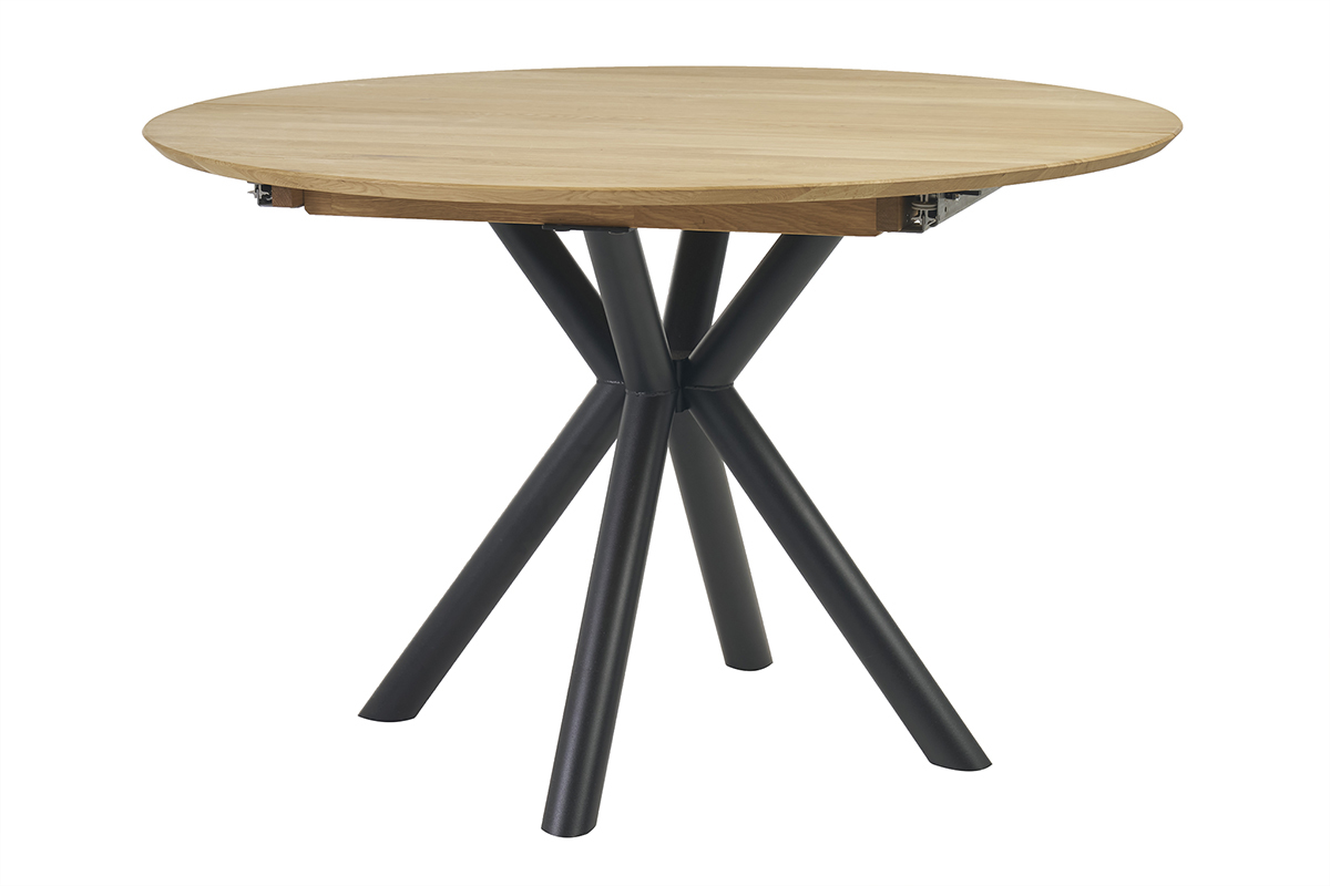 Tavolo da pranzo rotondo allungabile in legno chiaro di rovere massello L120-170 cm OLGA