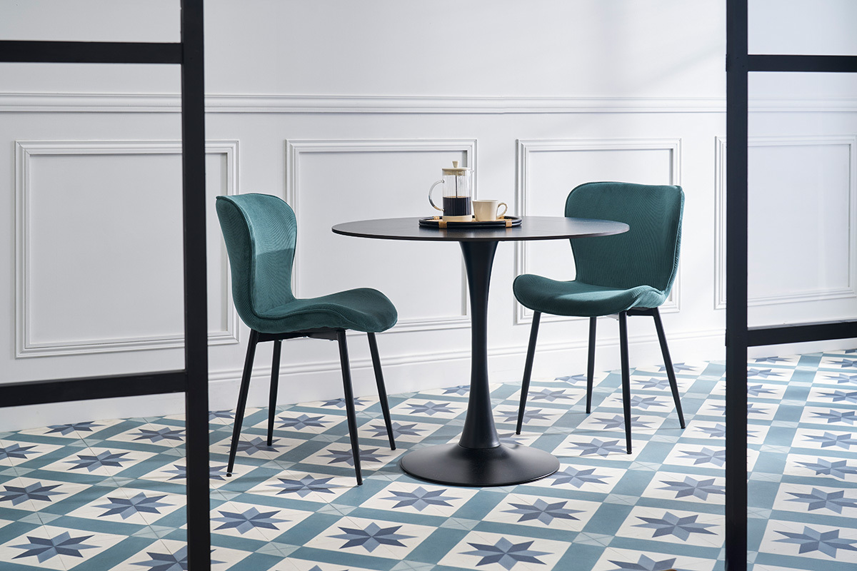 Tavolo da pranzo rotondo design in ceramica nera e metallo D90 cm MALOU