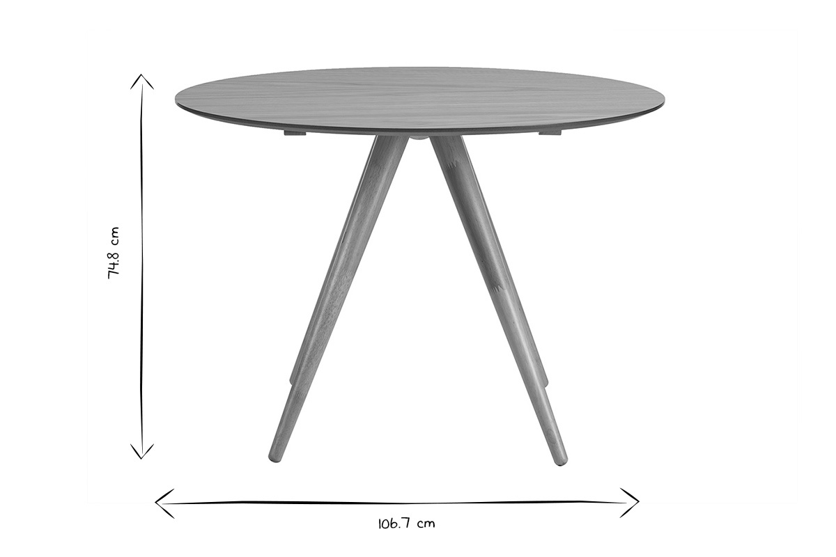 Dimensioni del tavolo rotondo WALFORD: 106,7 cm di diametro, 74,8 cm di altezza, in bianco e nero.