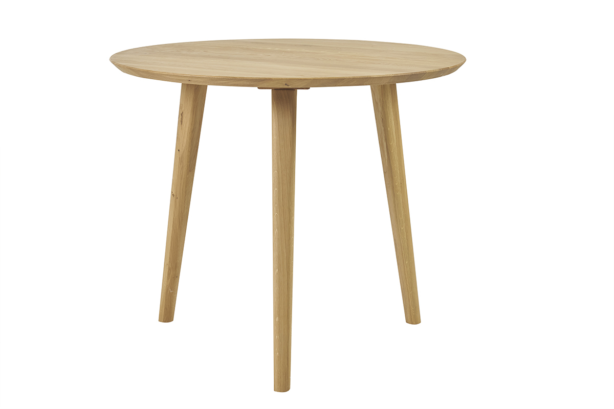 Tavolo da pranzo rotondo in legno chiaro di quercia massello D90 cm OKSANA