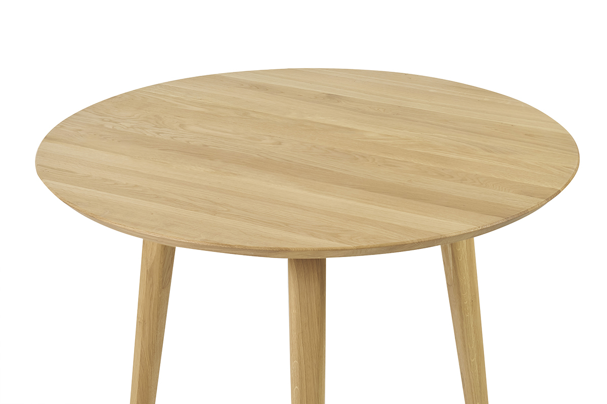 Tavolo da pranzo rotondo in legno chiaro di quercia massello D90 cm OKSANA