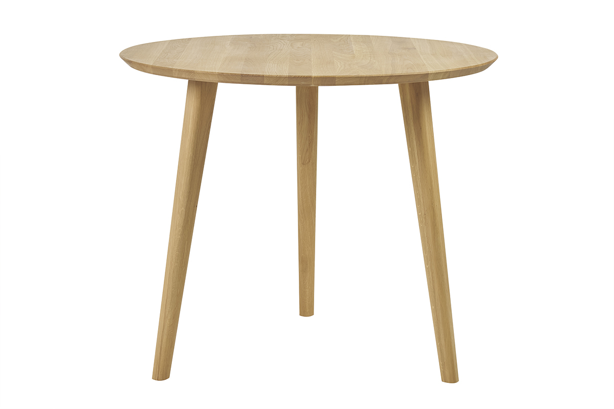 Tavolo da pranzo rotondo in legno chiaro di quercia massello D90 cm OKSANA