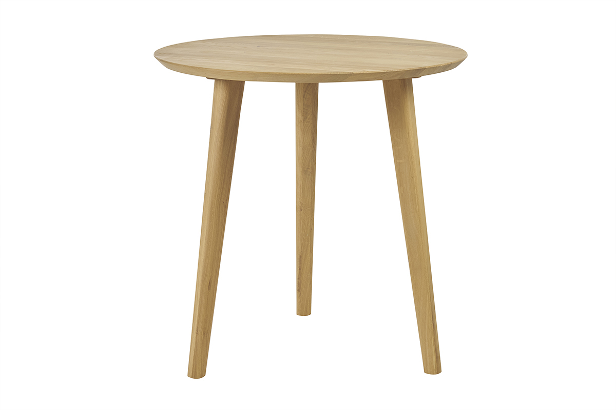Tavolo da pranzo rotondo in legno chiaro di rovere massello D75 cm OKSANA