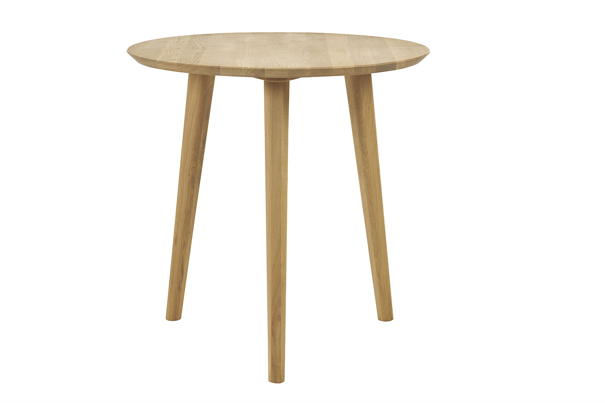 Tavolo da pranzo rotondo in legno chiaro di rovere massello D75 cm OKSANA