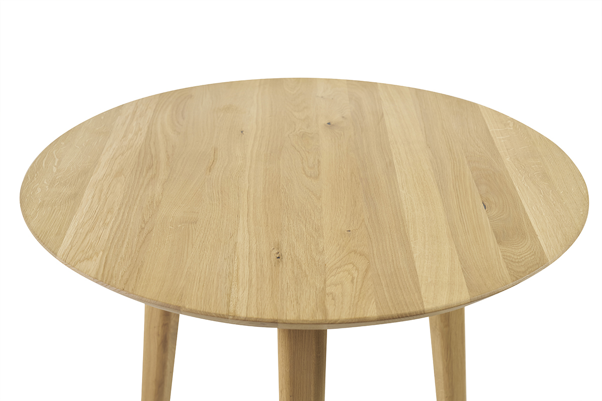 Tavolo da pranzo rotondo in legno chiaro di rovere massello D75 cm OKSANA