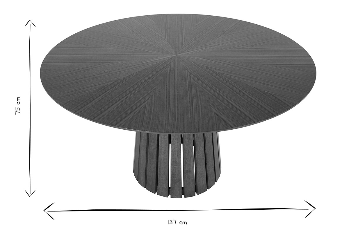 Tavolo rotondo DITA, vista dall'alto, dimensioni 137 cm di diametro, 75 cm di altezza, in bianco e nero.