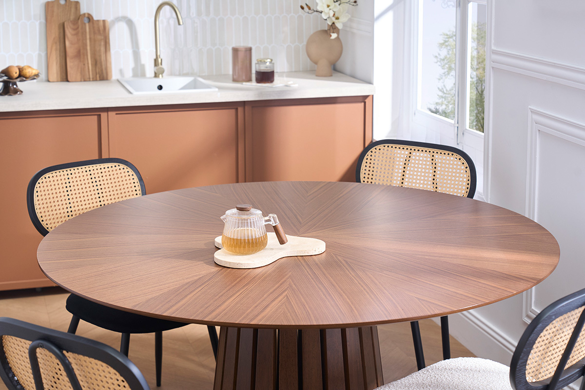 Tavolo da pranzo rotondo in noce scuro D137 cm DITA