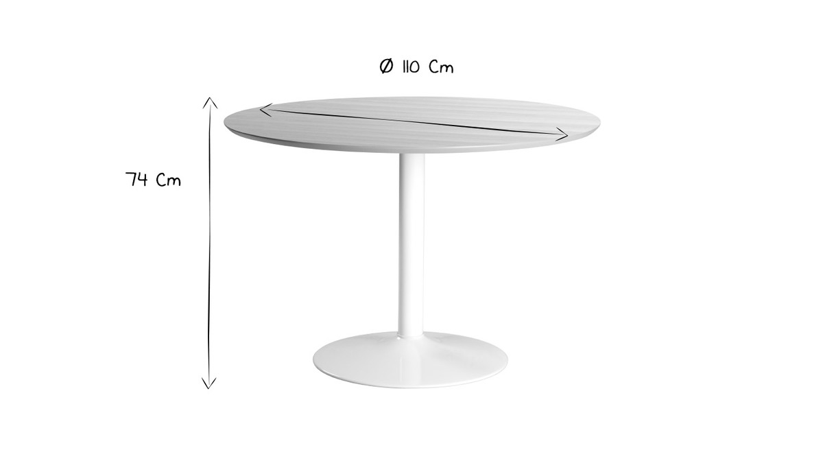 Tavolo da pranzo rotondo legno chiaro e metallo bianco D110 cm KALI