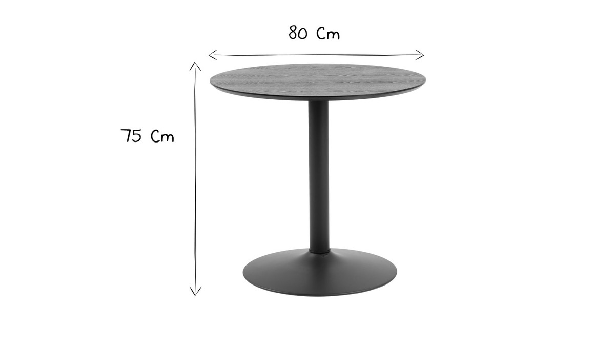 Tavolo da pranzo rotondo legno nero e metallo D80 cm KALI