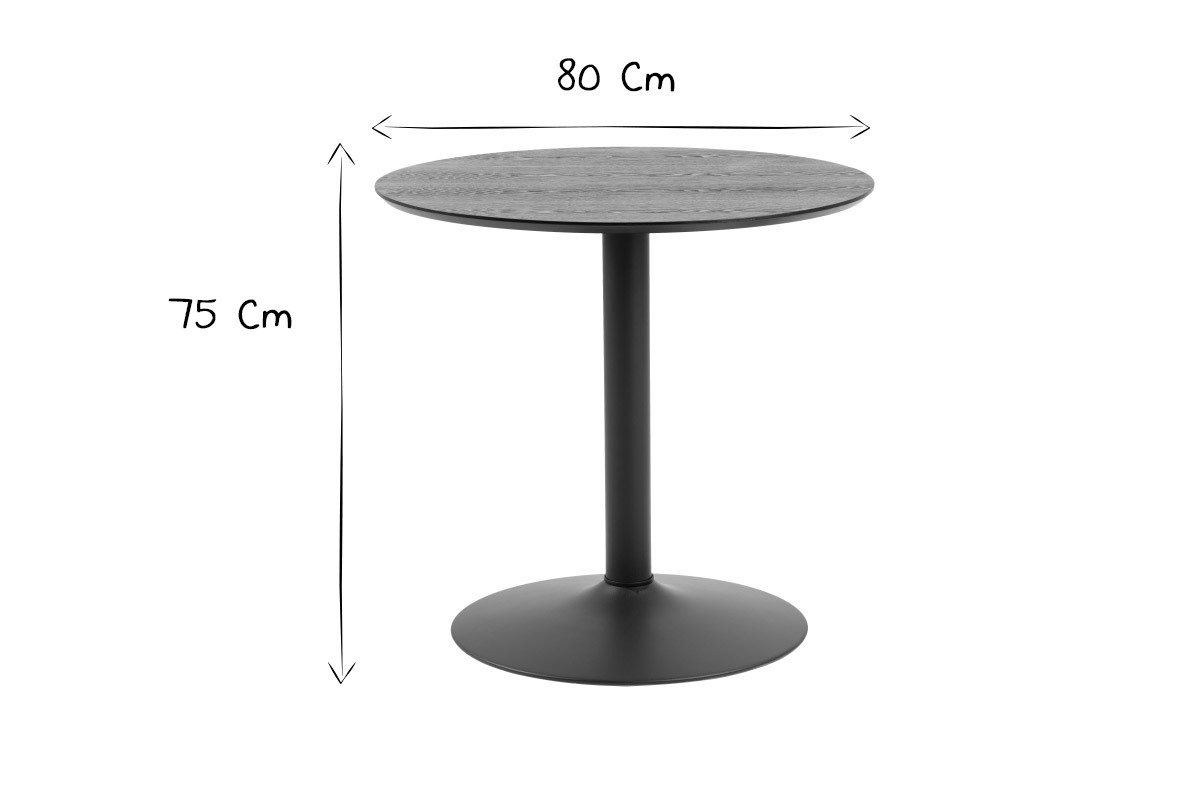Tavolo da pranzo rotondo legno nero e metallo D80 cm KALI
