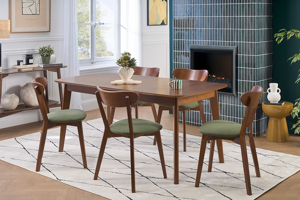 Tavolo da pranzo scandinavo allungabile con prolunghe integrate in legno scuro noce L168-228 cm LEENA