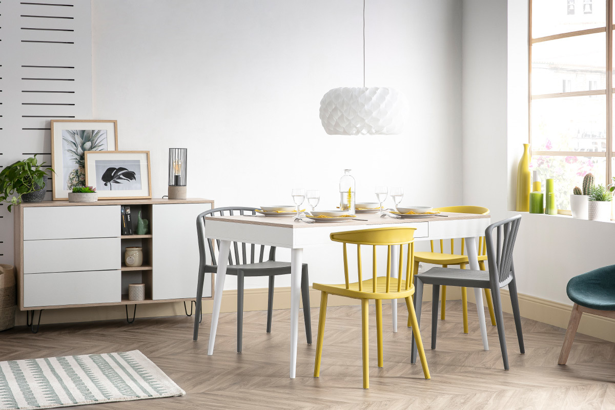 Tavolo da pranzo scandinavo legno e bianco STRIPE
