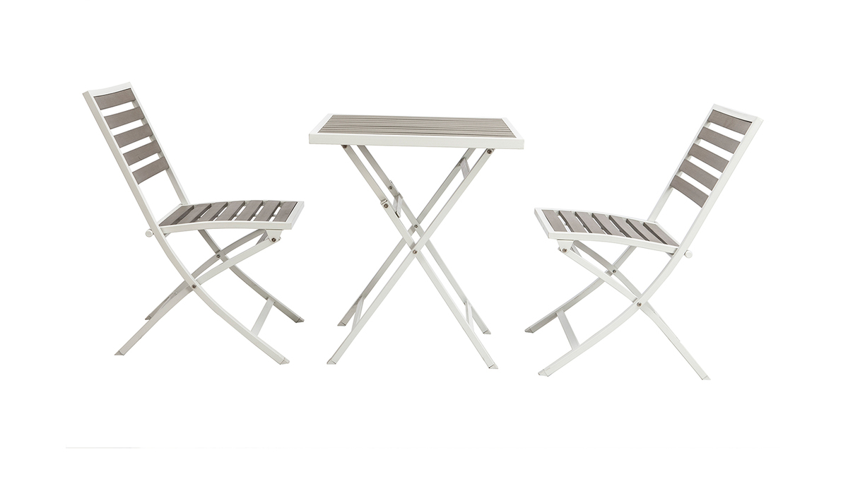 Tavolo e 2 sedie pieghevoli bianco e grigio MOJITO