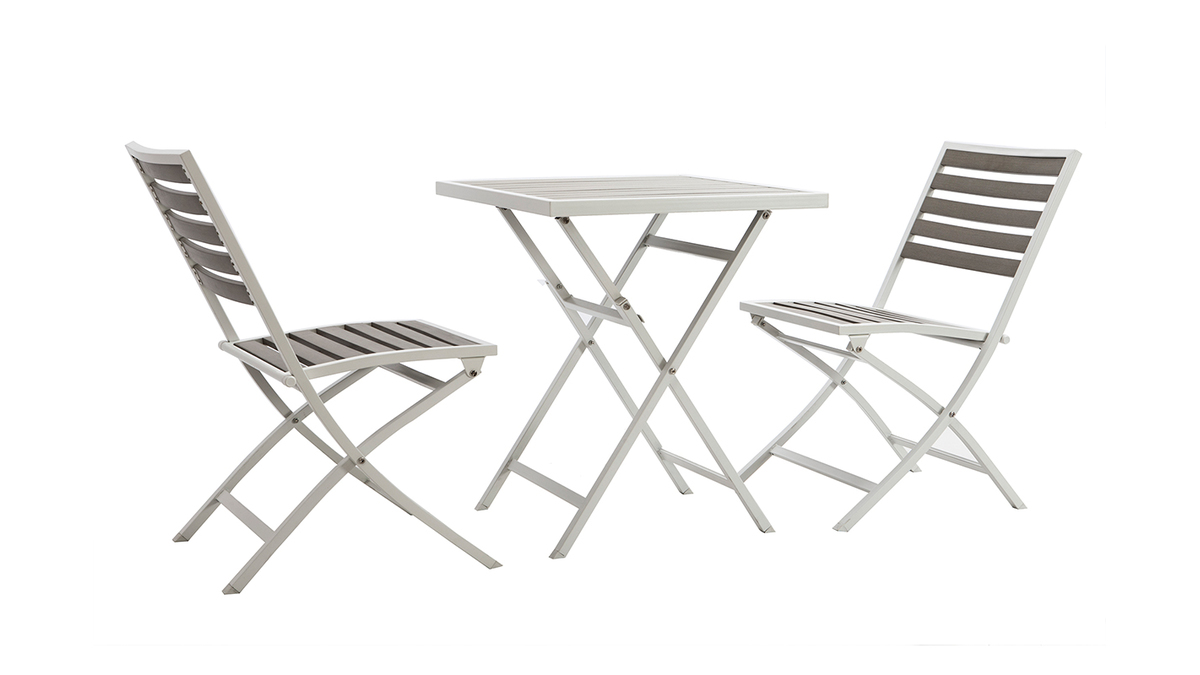 Tavolo e 2 sedie pieghevoli bianco e grigio MOJITO