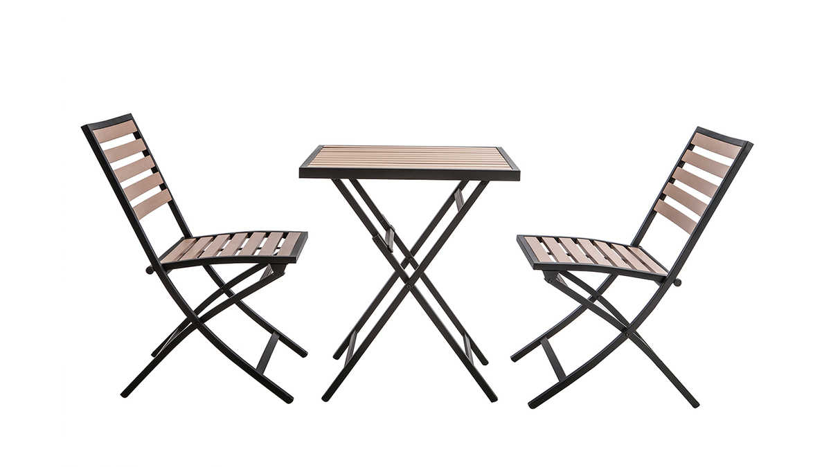 Tavolo e 2 sedie pieghevoli nero e legno MOJITO