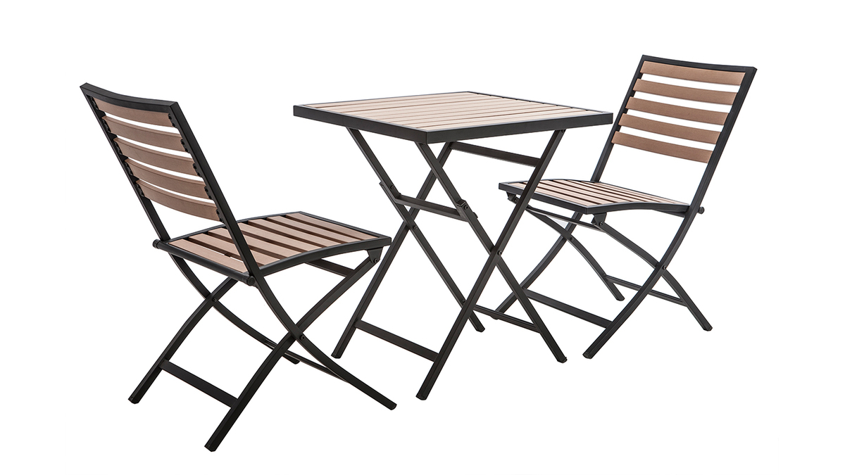 Tavolo e 2 sedie pieghevoli nero e legno MOJITO