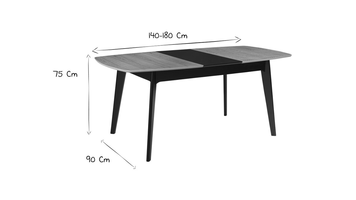 Tavolo estensibile legno e nero  L140-180 cm MEENA