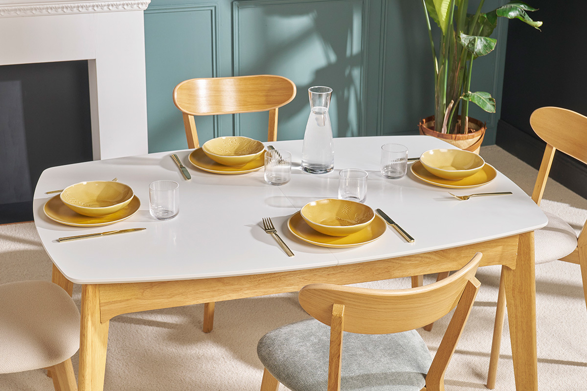 Tavolo estensibile scandinavo bianco e legno L140-180 MEENA