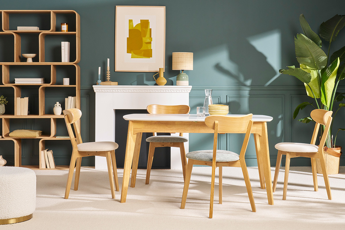 Tavolo estensibile scandinavo bianco e legno L140-180 MEENA
