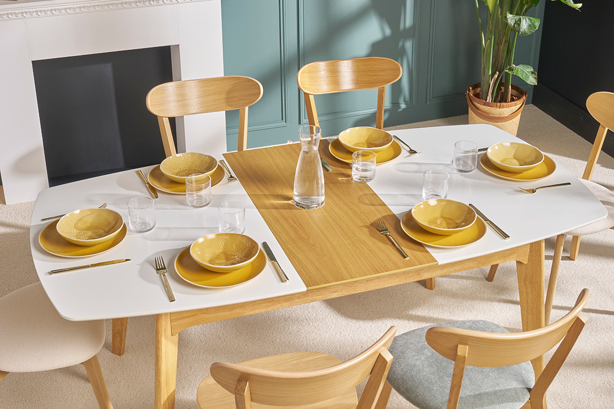 Tavolo estensibile scandinavo bianco e legno L140-180 MEENA