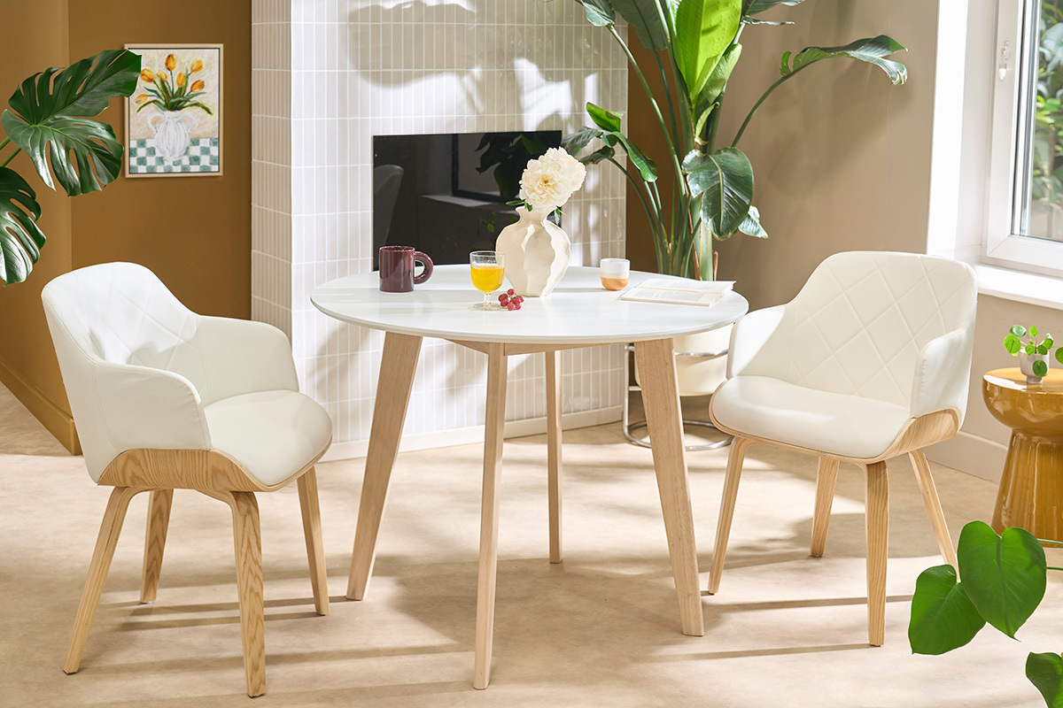 Tavolo in legno naturale e color bianco D100 LEENA