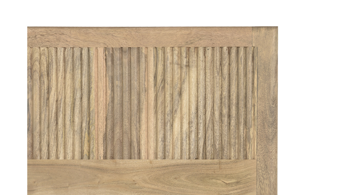 Testata letto a muro in legno massello di mango con incisioni e metallo nero L160 cm MORISSON