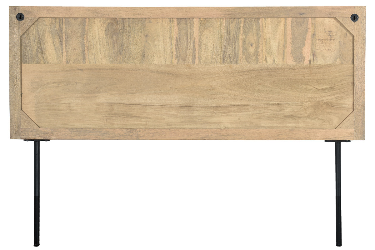 Testata letto a muro in legno massello di mango con incisioni e metallo nero L160 cm MORISSON