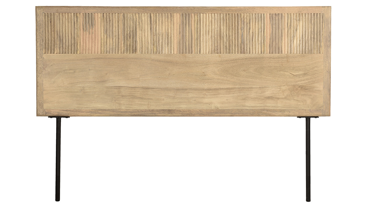 Testata letto a muro in legno massello di mango con incisioni e metallo nero L160 cm MORISSON