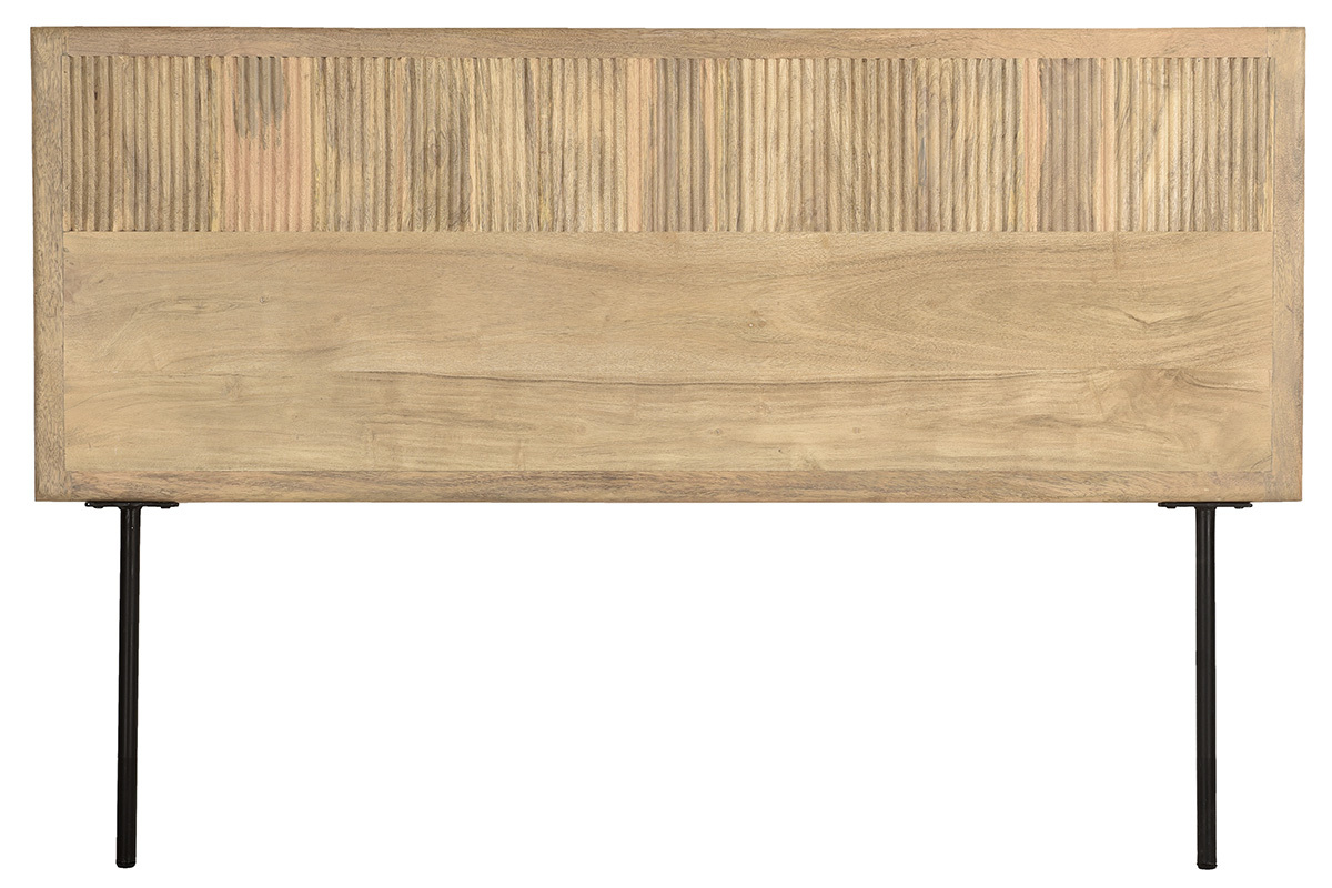Testata letto a muro in legno massello di mango con incisioni e metallo nero L160 cm MORISSON