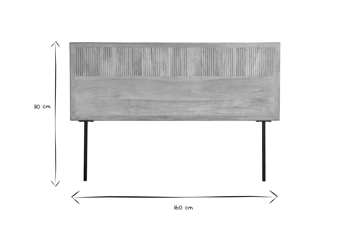 Testata letto a muro in legno massello di mango con incisioni e metallo nero L160 cm MORISSON