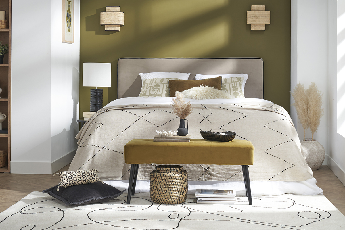 Testata letto a muro in tessuto velluto color talpa L160 cm LILY
