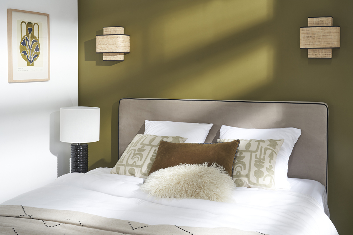 Testata letto a muro in tessuto velluto color talpa L160 cm LILY