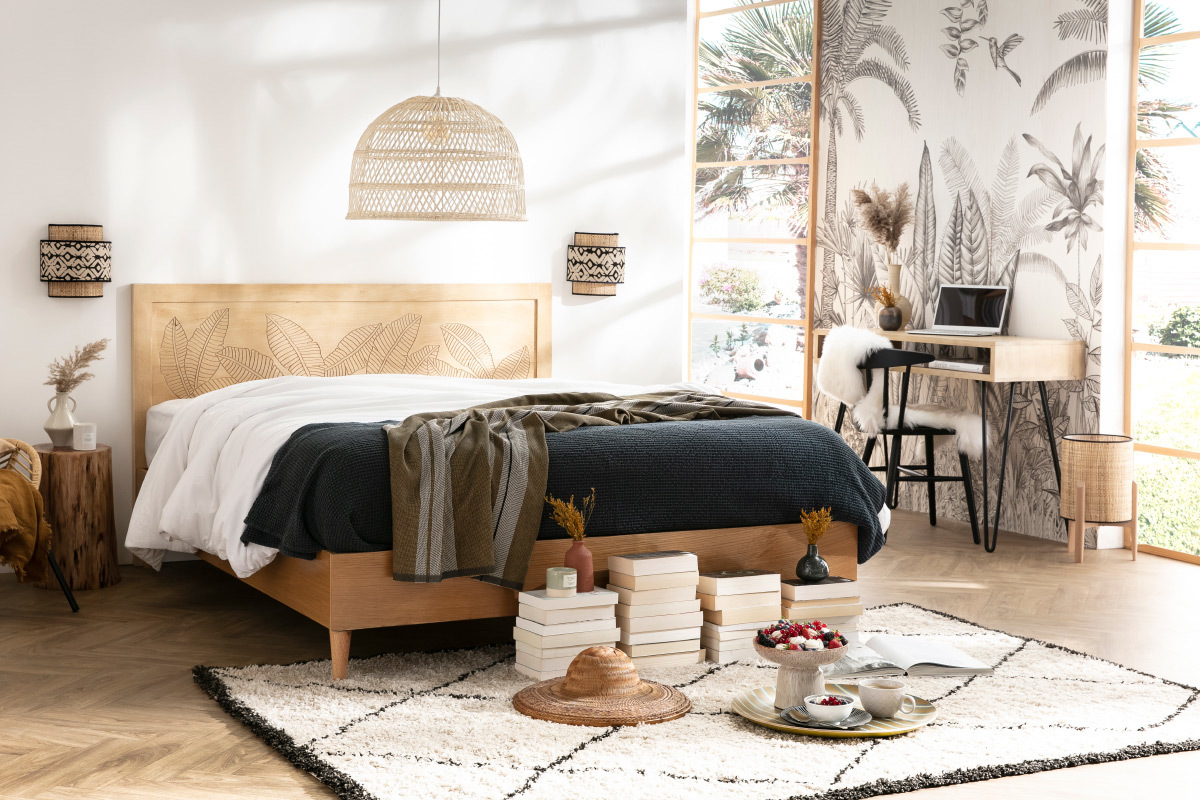 Testata letto in legno di mango inciso L165 cm VIBES
