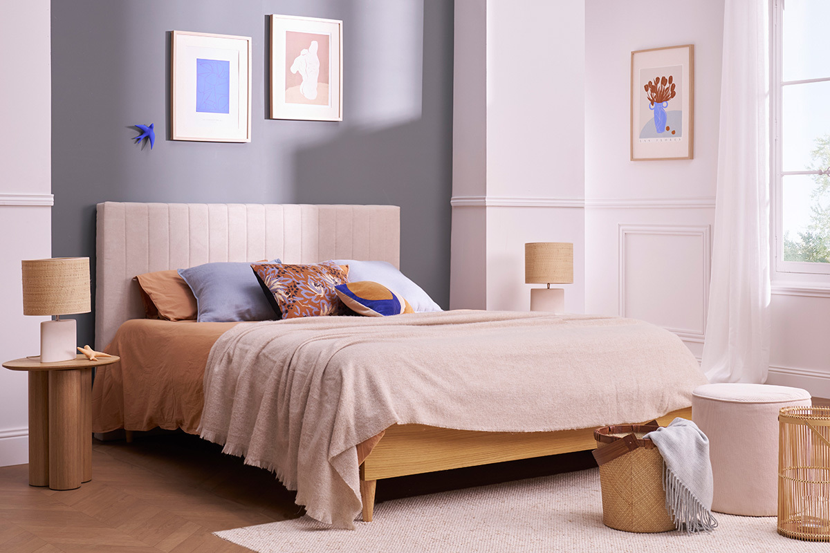 Testata letto in tessuto beige naturale L170 cm NEHA