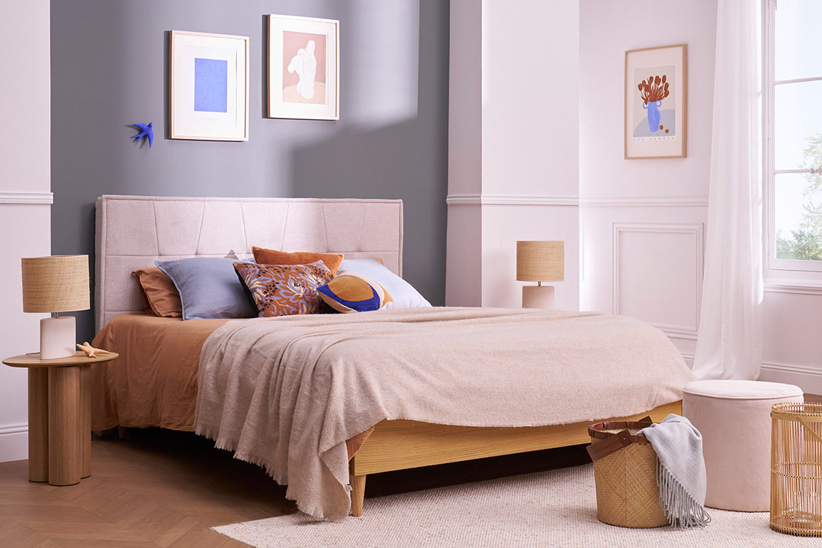 Testata letto in tessuto effetto velluto beige L170 cm SUKA