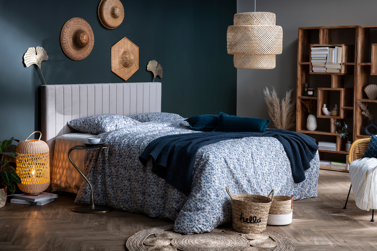 Testata letto in velluto blu L170 cm NEHA