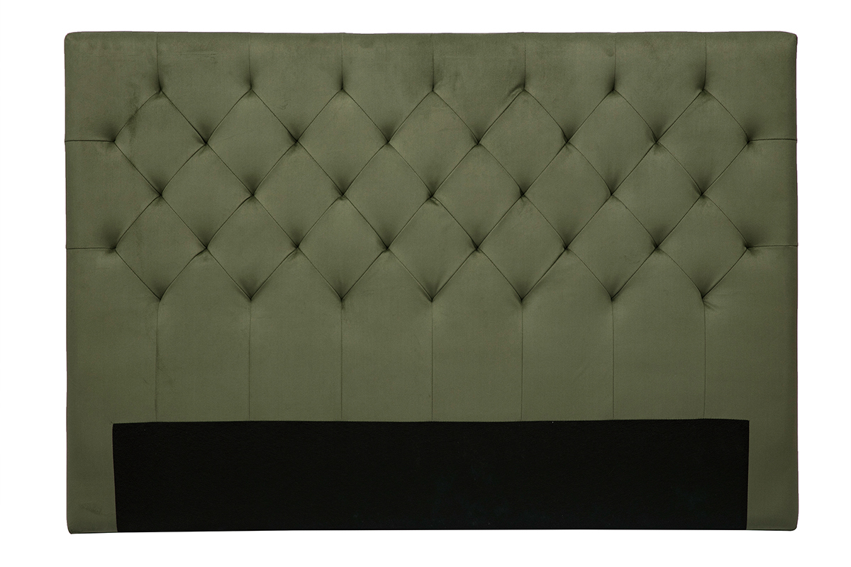 Testata letto lavorazione capitonn in tessuto effetto velluto verde kaki L160 cm ENGUERRAND