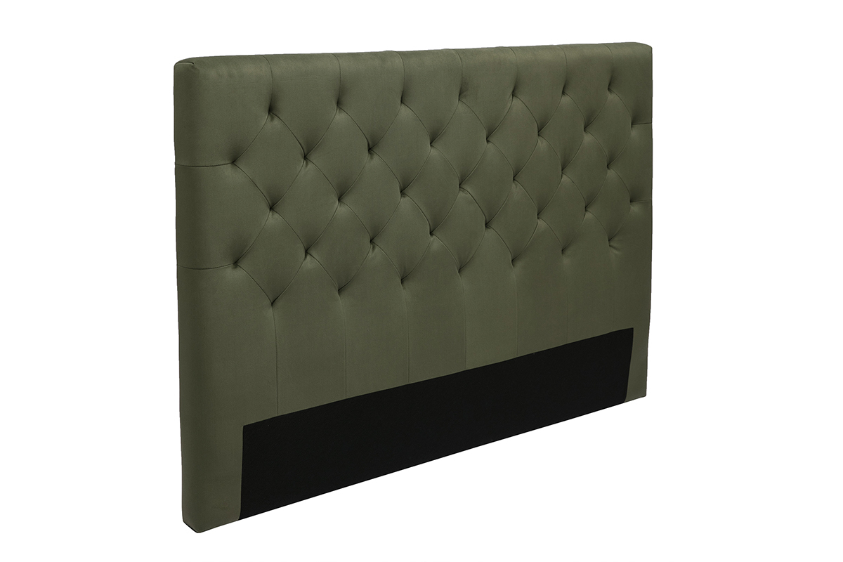 Testata letto lavorazione capitonn in tessuto effetto velluto verde kaki L160 cm ENGUERRAND