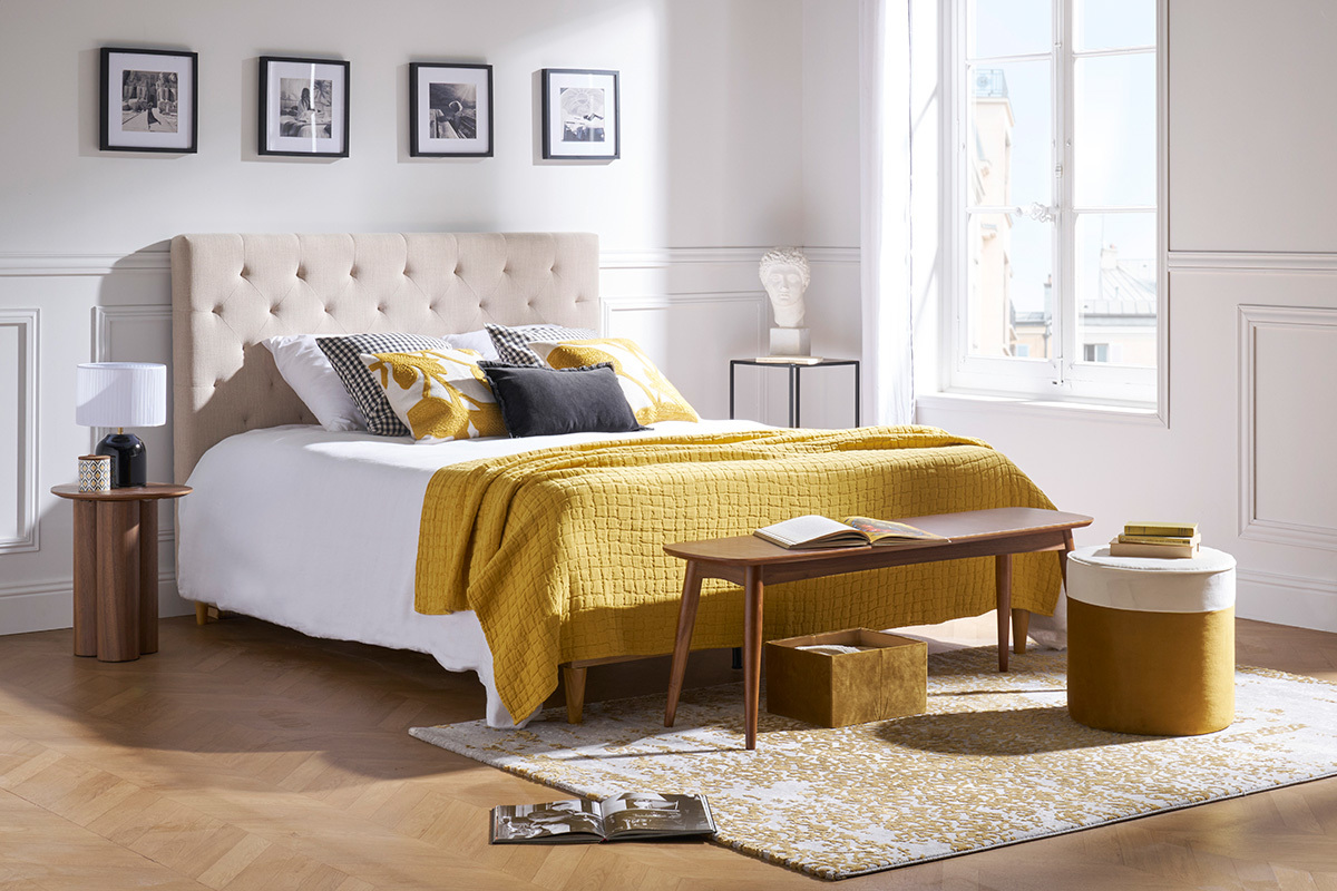 Testata letto lavorazione capitonn in velluto blu notte L160 cm ENGUERRAND