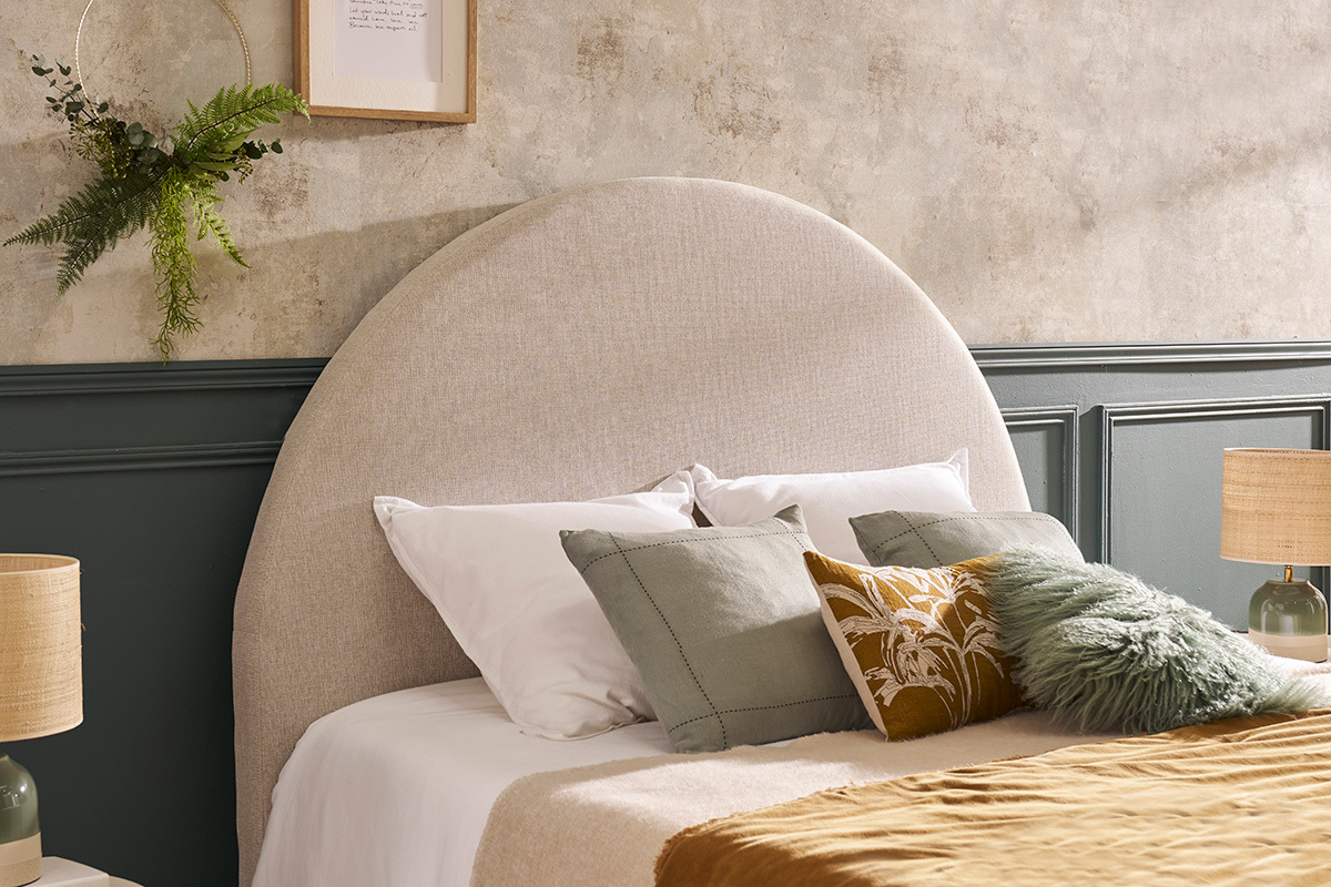 Testata letto rotonda in tessuto beige L160 cm NAOMY