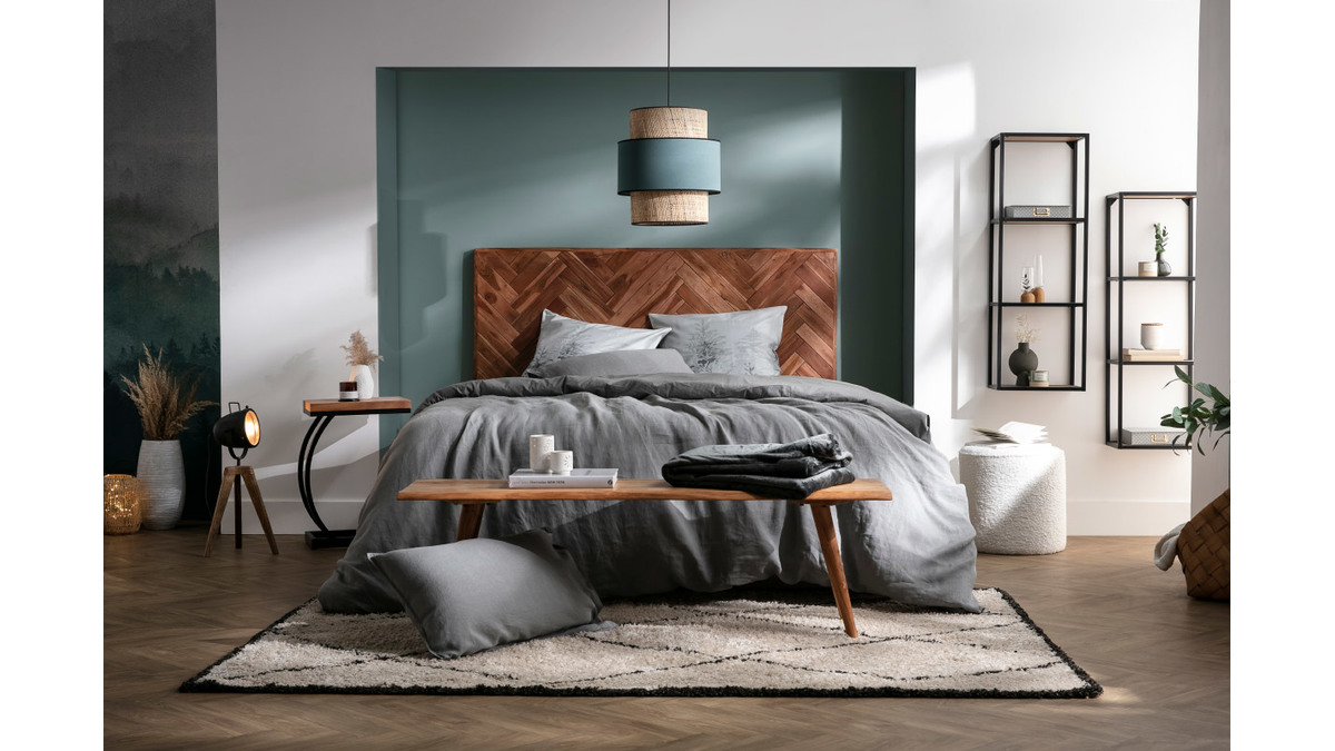 Testata letto spina di pesce in acacia e metallo nero L165 cm STICK