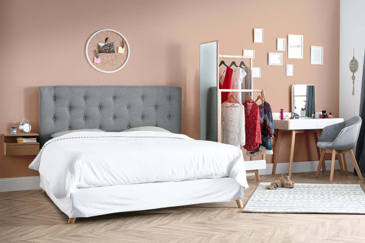 Testiera del letto 140 cm in ?capitonn? in tessuto Grigio chiaro EROS