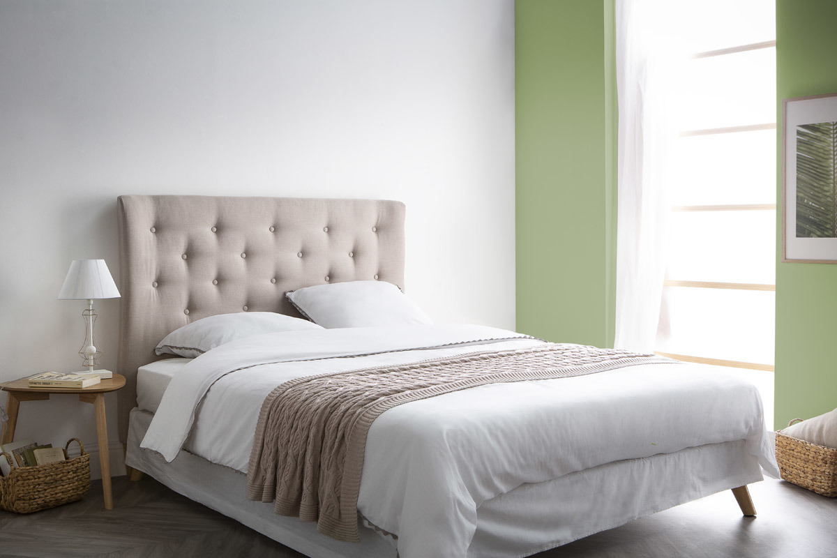 Testiera del letto 170 cm imbottita in tessuto beige EROS