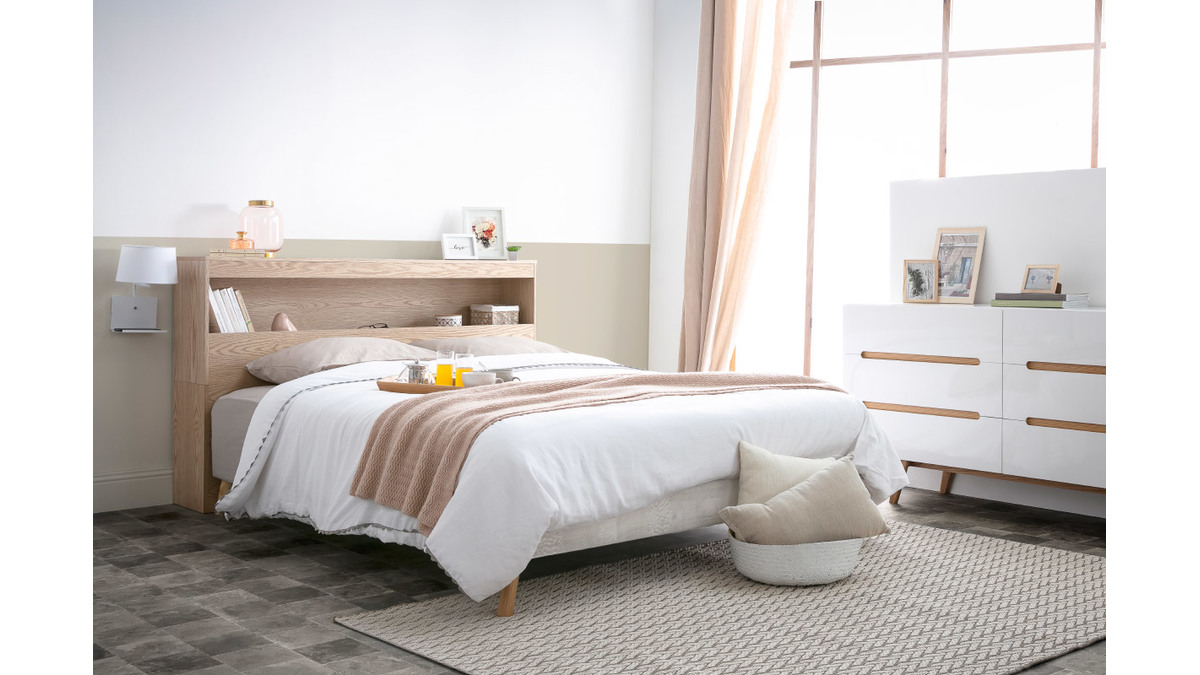 Testiera del letto con cassetti legno chiaro 160 cm HYPNOS