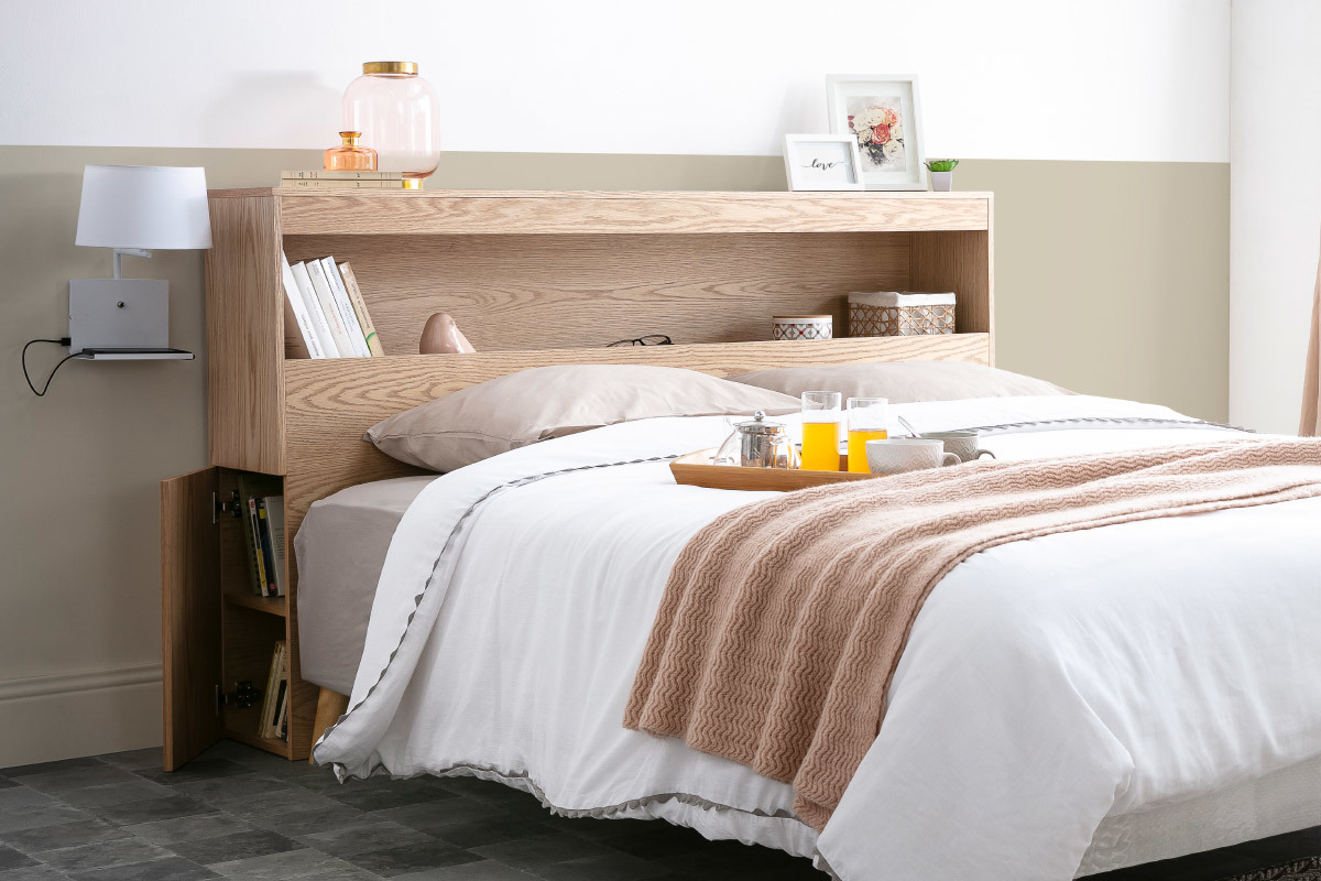 Testiera del letto con cassetti legno chiaro 160 cm HYPNOS