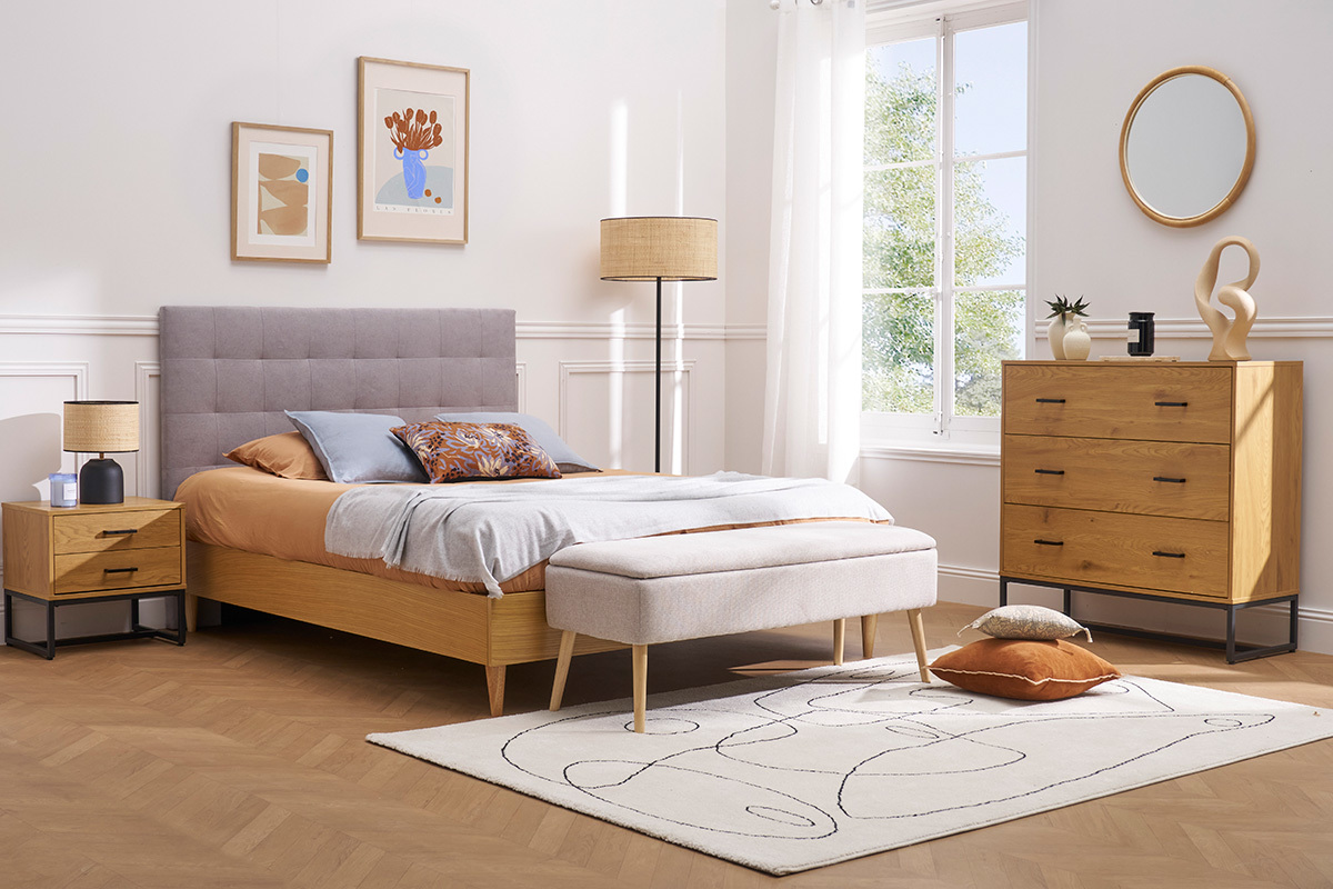 Testiera del letto imbottita in tessuto grigio 160 cm HALCIONA