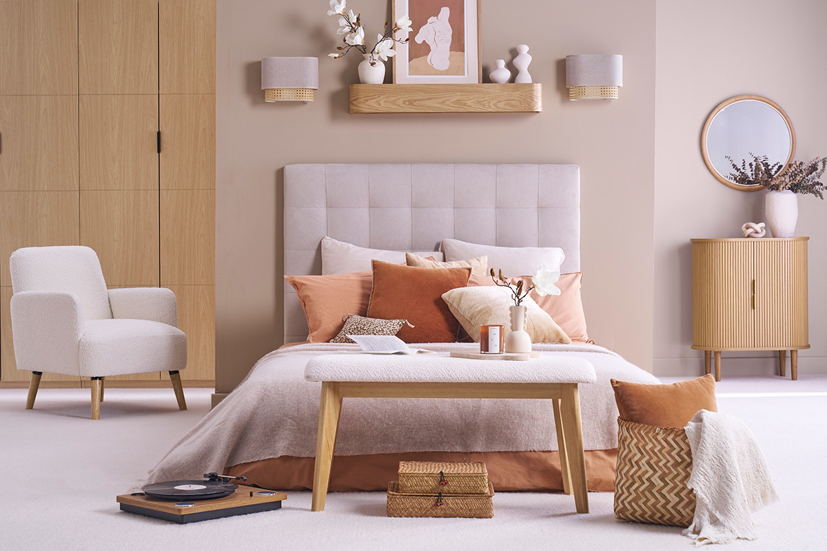 Testiera del letto imbottito in tessuto beige 140 cm HALCIONA